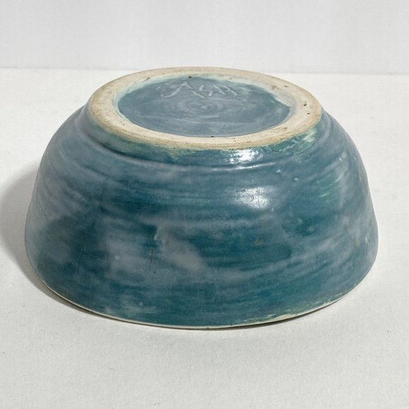 Dan Eash Pottery PA Handmade Decorative Abstract Green Glazed Stoneware Bowl 5in - Picture 11 of 13